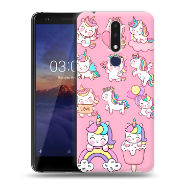 Силиконовый чехол на Nokia 3.1 Plus с принтом Единороги и радуга