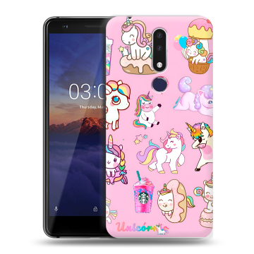Силиконовый чехол на Nokia 3.1 Plus с принтом розовые единороги