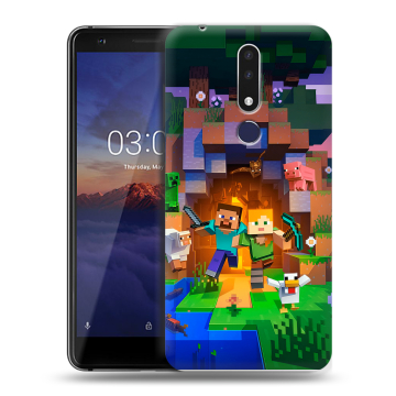 Силиконовый чехол на Nokia 3.1 Plus с принтом Майнкрафт Minecraft Силиконовый чехол на Nokia 3.1 Plus с принтом Майнкрафт Minecraft