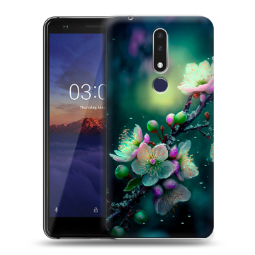Силиконовый чехол на Nokia 3.1 Plus с принтом Цветы и мрамор Силиконовый чехол на Nokia 3.1 Plus с принтом Цветы и мрамор