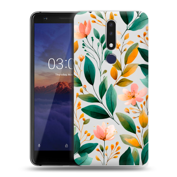 Силиконовый чехол на Nokia 3.1 Plus с принтом Цветы паттерн Силиконовый чехол на Nokia 3.1 Plus с принтом Цветы паттерн