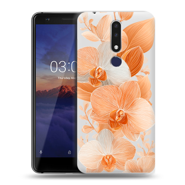 Силиконовый чехол на Nokia 3.1 Plus с принтом Бежевые цветы Силиконовый чехол на Nokia 3.1 Plus с принтом Бежевые цветы