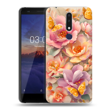 Силиконовый чехол на Nokia 3.1 Plus с принтом Цветы и бабочки Силиконовый чехол на Nokia 3.1 Plus с принтом Цветы и бабочки