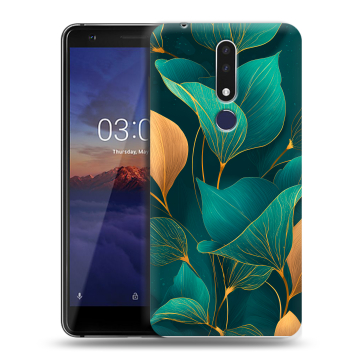 Силиконовый чехол на Nokia 3.1 Plus с принтом Листья и золото Силиконовый чехол на Nokia 3.1 Plus с принтом Листья и золото