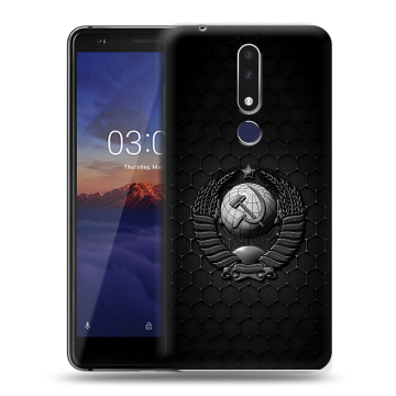 Силиконовый чехол на Nokia 3.1 Plus с принтом Герб Флаг СССР Силиконовый чехол на Nokia 3.1 Plus с принтом Герб Флаг СССР