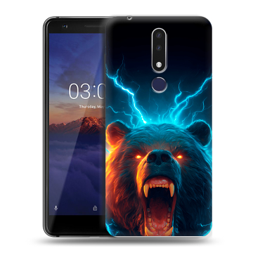 Силиконовый чехол на Nokia 3.1 Plus с принтом Медведь Силиконовый чехол на Nokia 3.1 Plus с принтом Медведь