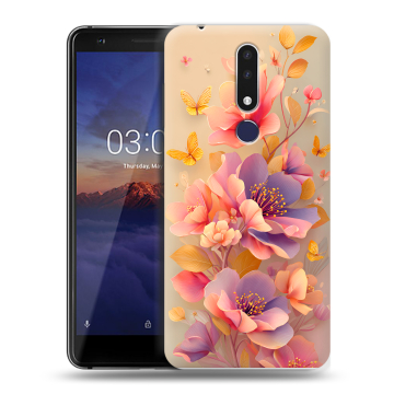 Силиконовый чехол на Nokia 3.1 Plus с принтом Цветы и бабочки Силиконовый чехол на Nokia 3.1 Plus с принтом Цветы и бабочки