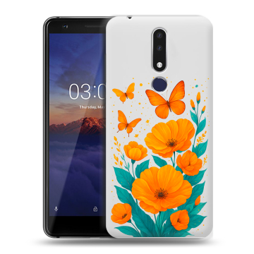Силиконовый чехол на Nokia 3.1 Plus с принтом цветы бабочки Силиконовый чехол на Nokia 3.1 Plus с принтом цветы бабочки