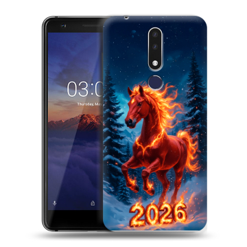 Силиконовый чехол на Nokia 3.1 Plus с принтом Новый год коня Силиконовый чехол на Nokia 3.1 Plus с принтом Новый год коня