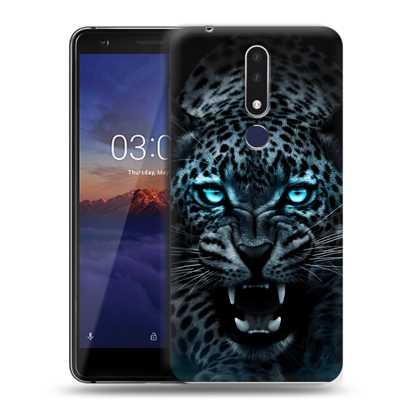 Силиконовый чехол на Nokia 3.1 Plus с принтом Темный леопард Силиконовый чехол на Nokia 3.1 Plus с принтом Темный леопард