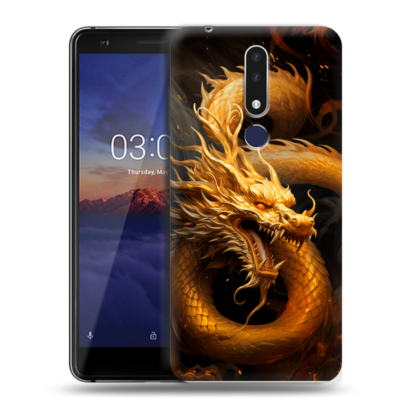 Силиконовый чехол на Nokia 3.1 Plus с принтом Золотой дракон Силиконовый чехол на Nokia 3.1 Plus с принтом Золотой дракон