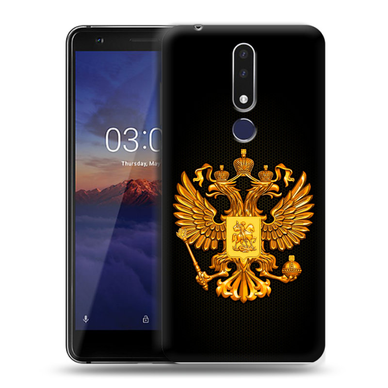 Силиконовый чехол на Nokia 3.1 Plus с принтом Герб России желтый Силиконовый чехол на Nokia 3.1 Plus с принтом Герб России желтый