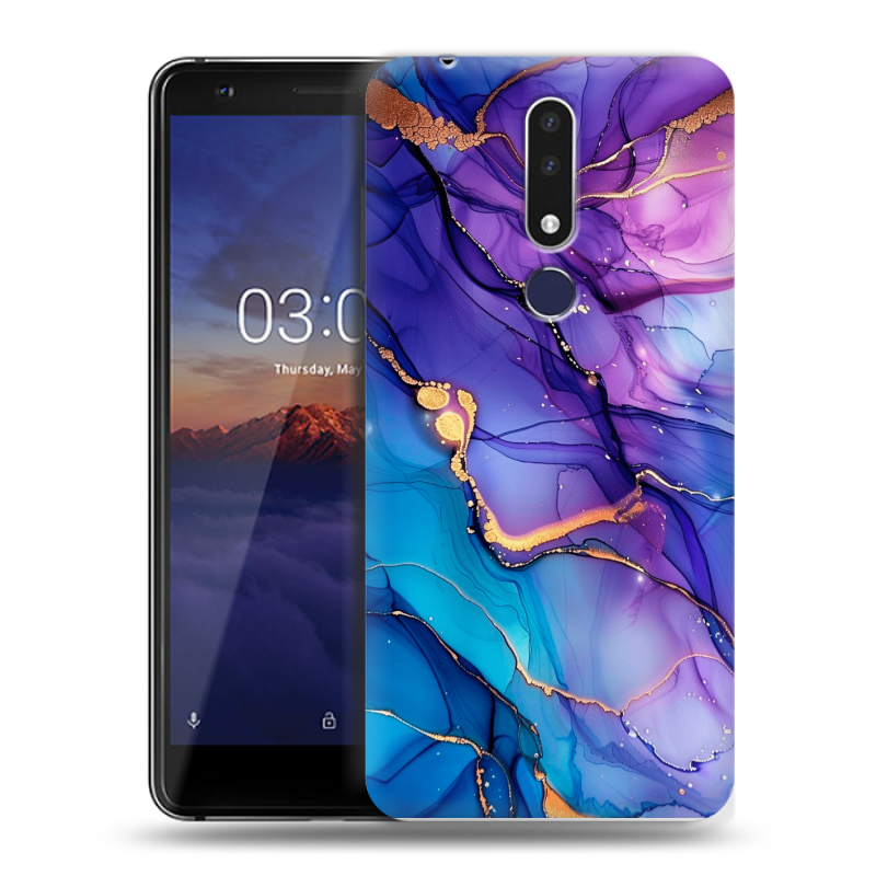Силиконовый чехол на Nokia 3.1 Plus с принтом синий мрамор Силиконовый чехол на Nokia 3.1 Plus с принтом синий мрамор