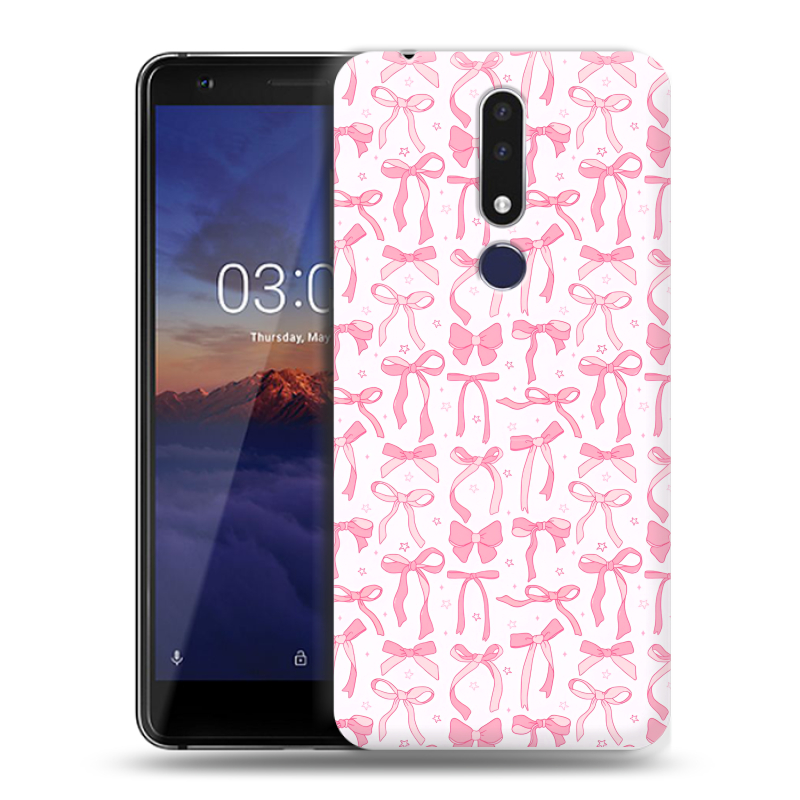 Силиконовый чехол на Nokia 3.1 Plus с принтом Розовые бантики Силиконовый чехол на Nokia 3.1 Plus с принтом Розовые бантики