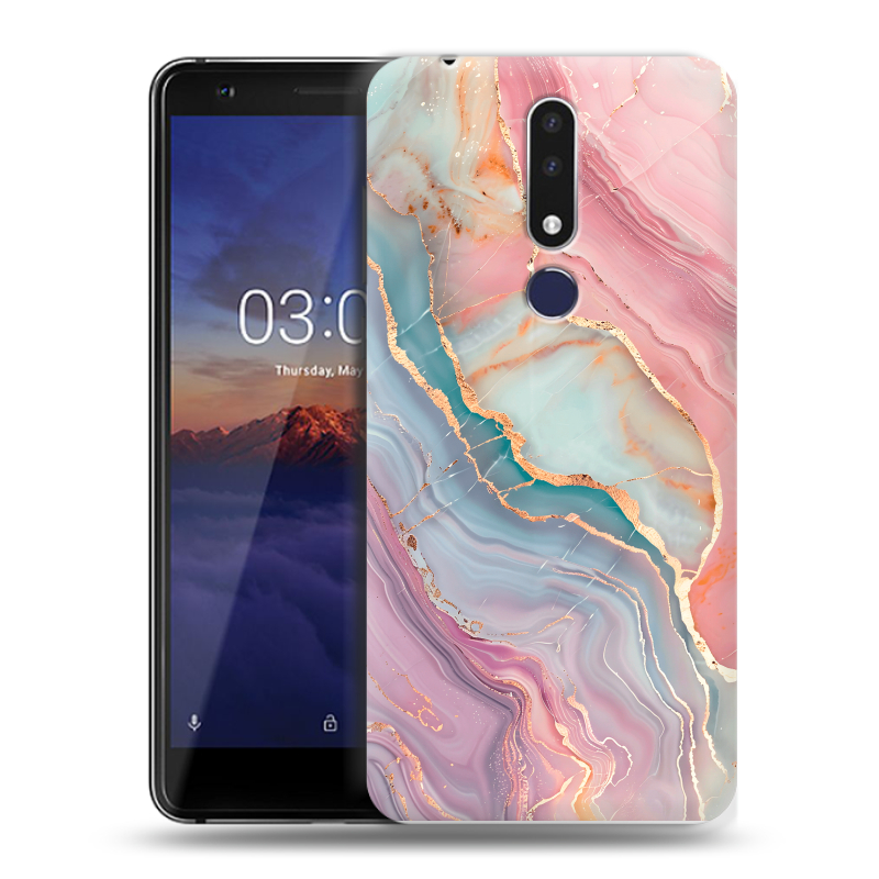 Силиконовый чехол на Nokia 3.1 Plus с принтом розовый мрамор Силиконовый чехол на Nokia 3.1 Plus с принтом розовый мрамор