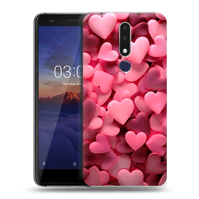 Силиконовый чехол на Nokia 3.1 Plus с принтом розовые сердечки Силиконовый чехол на Nokia 3.1 Plus с принтом розовые сердечки