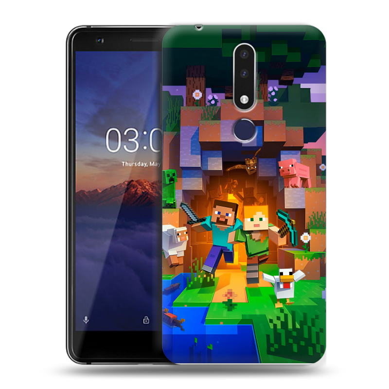 Силиконовый чехол на Nokia 3.1 Plus с принтом Майнкрафт Minecraft Силиконовый чехол на Nokia 3.1 Plus с принтом Майнкрафт Minecraft