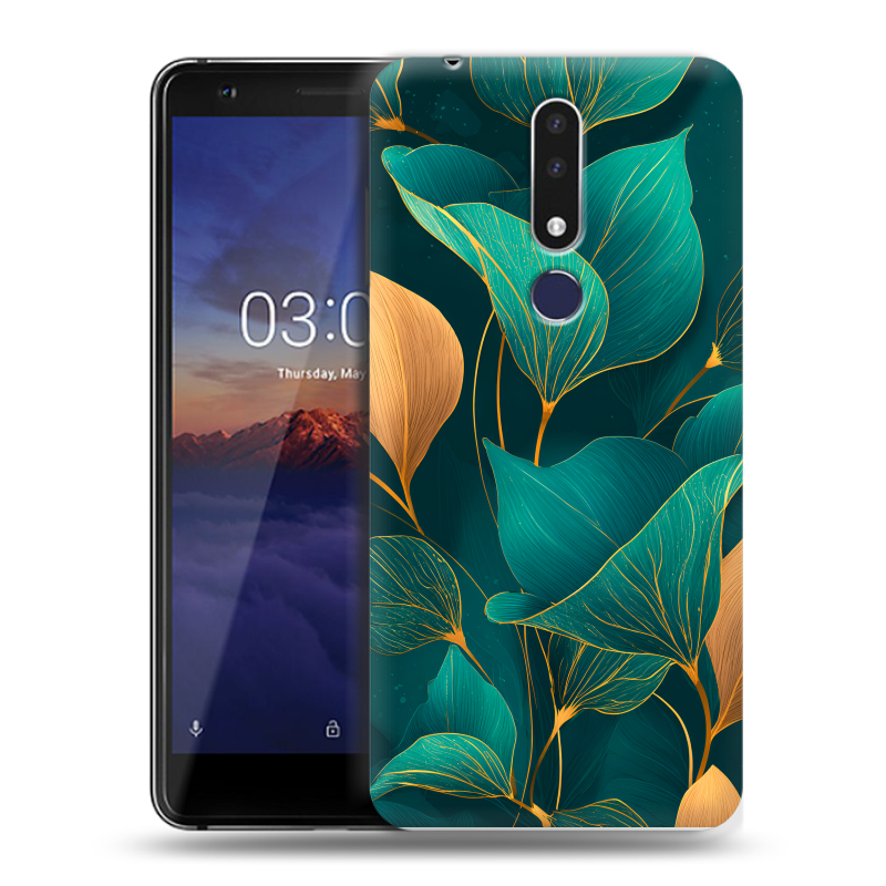 Силиконовый чехол на Nokia 3.1 Plus с принтом Листья и золото Силиконовый чехол на Nokia 3.1 Plus с принтом Листья и золото