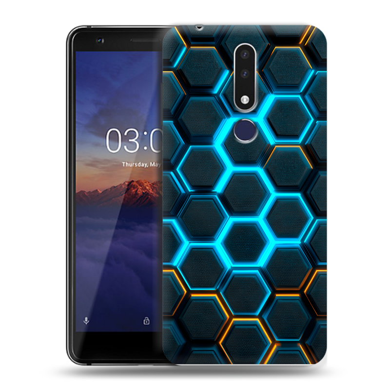 Силиконовый чехол на Nokia 3.1 Plus с принтом Неоновые соты Силиконовый чехол на Nokia 3.1 Plus с принтом Неоновые соты