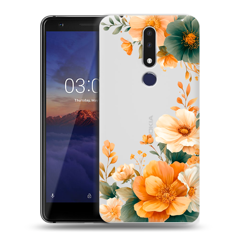 Силиконовый чехол на Nokia 3.1 Plus с принтом Цветы принт Силиконовый чехол на Nokia 3.1 Plus с принтом Цветы принт