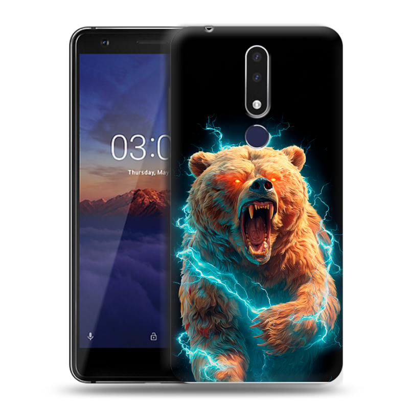 Силиконовый чехол на Nokia 3.1 Plus с принтом Медведь Силиконовый чехол на Nokia 3.1 Plus с принтом Медведь