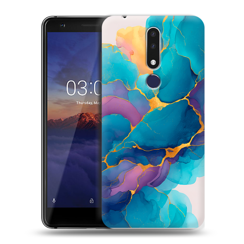 Силиконовый чехол на Nokia 3.1 Plus с принтом Мрамор блестки Силиконовый чехол на Nokia 3.1 Plus с принтом Мрамор блестки