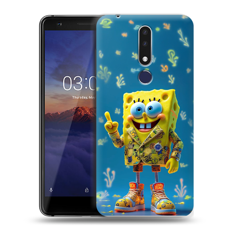 Силиконовый чехол на Nokia 3.1 Plus с принтом Спанч боб Спанчбоб Силиконовый чехол на Nokia 3.1 Plus с принтом Спанч боб Спанчбоб