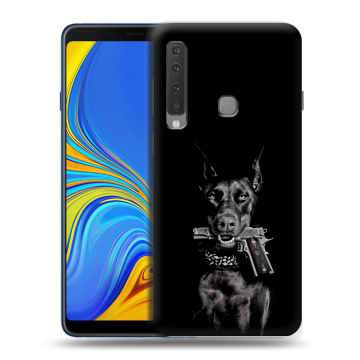 Пластиковый чехол на Samsung Galaxy A9 (2018) с принтом Доберман и пистолет