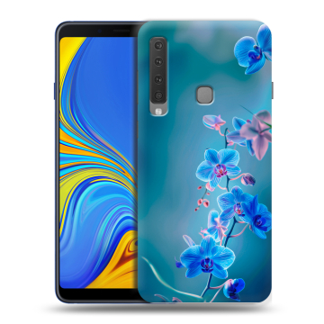 Пластиковый чехол на Samsung Galaxy A9 (2018) с принтом Голубые цветы Пластиковый чехол на Samsung Galaxy A9 (2018) с принтом Голубые цветы