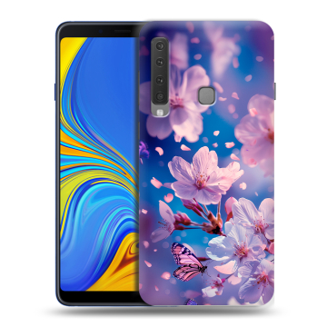 Пластиковый чехол на Samsung Galaxy A9 (2018) с принтом цветы бабочки Пластиковый чехол на Samsung Galaxy A9 (2018) с принтом цветы бабочки