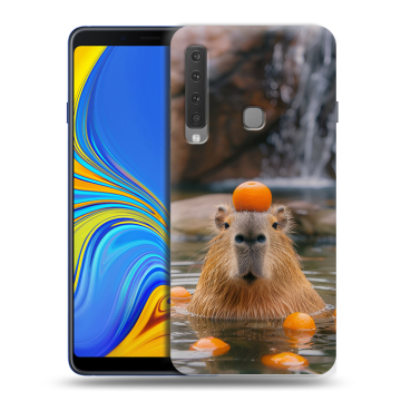 Пластиковый чехол на Samsung Galaxy A9 (2018) с принтом Капибара с апельсином Пластиковый чехол на Samsung Galaxy A9 (2018) с принтом Капибара с апельсином