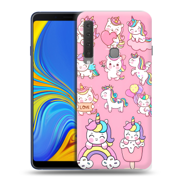 Пластиковый чехол на Samsung Galaxy A9 (2018) с принтом Единороги и радуга Пластиковый чехол на Samsung Galaxy A9 (2018) с принтом Единороги и радуга