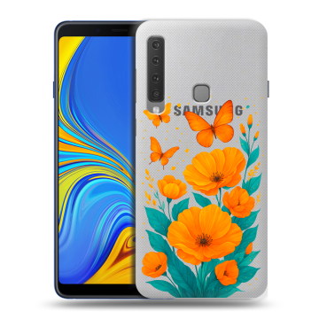 Пластиковый чехол на Samsung Galaxy A9 (2018) с принтом цветы бабочки Пластиковый чехол на Samsung Galaxy A9 (2018) с принтом цветы бабочки