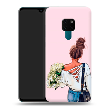 Силиконовый чехол на Huawei Mate 20 с принтом Девушка и букет