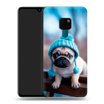 Силиконовый чехол на Huawei Mate 20 с принтом Мопс в шапке