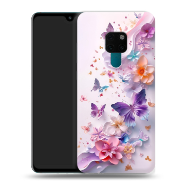 Силиконовый чехол на Huawei Mate 20 с принтом цветы бабочки