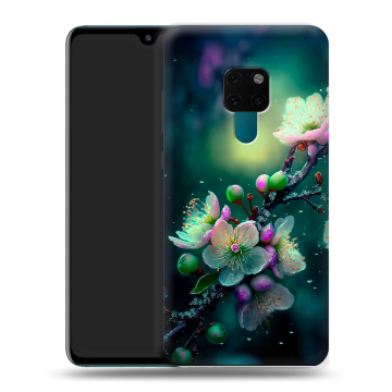 Силиконовый чехол на Huawei Mate 20 с принтом Цветы и мрамор