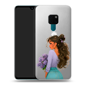 Силиконовый чехол на Huawei Mate 20 с принтом девушка цветы