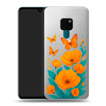 Силиконовый чехол на Huawei Mate 20 с принтом цветы бабочки