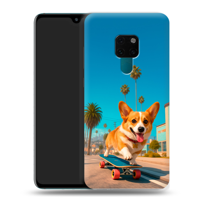 Силиконовый чехол на Huawei Mate 20 с принтом Корги на скейте Силиконовый чехол на Huawei Mate 20 с принтом Корги на скейте