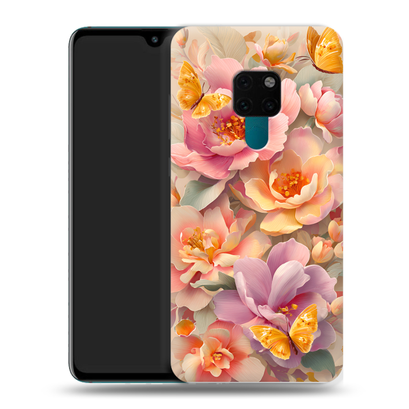 Пластиковый чехол на Huawei Mate 20 с принтом Цветы и бабочки Пластиковый чехол на Huawei Mate 20 с принтом Цветы и бабочки