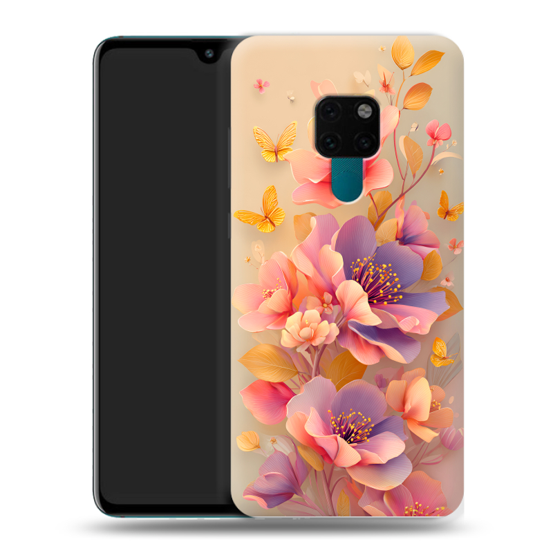 Силиконовый чехол на Huawei Mate 20 с принтом Цветы и бабочки Силиконовый чехол на Huawei Mate 20 с принтом Цветы и бабочки
