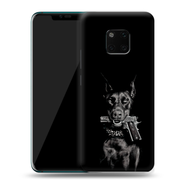 Пластиковый чехол на Huawei Mate 20 Pro с принтом Доберман и пистолет