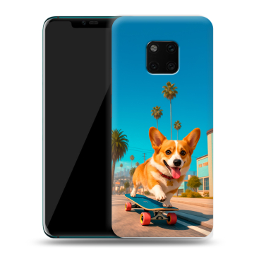 Пластиковый чехол на Huawei Mate 20 Pro с принтом Корги на скейте