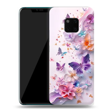 Пластиковый чехол на Huawei Mate 20 Pro с принтом цветы бабочки Пластиковый чехол на Huawei Mate 20 Pro с принтом цветы бабочки