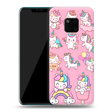 Пластиковый чехол на Huawei Mate 20 Pro с принтом Единороги и радуга