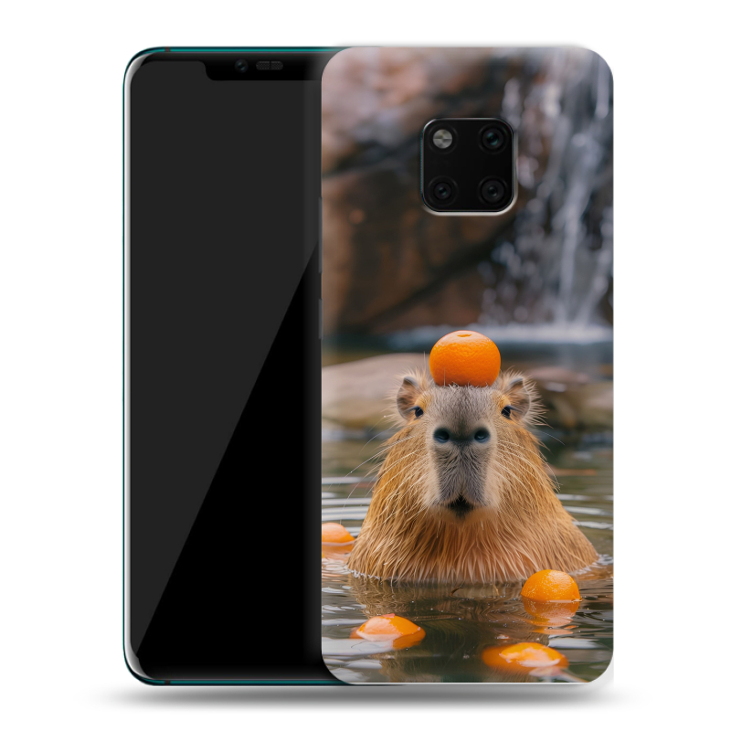 Пластиковый чехол на Huawei Mate 20 Pro с принтом Капибара с апельсином Пластиковый чехол на Huawei Mate 20 Pro с принтом Капибара с апельсином