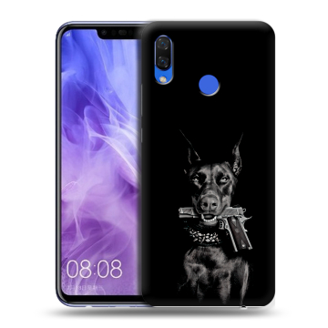 Силиконовый чехол на Huawei Nova 3i с принтом Доберман и пистолет Силиконовый чехол на Huawei Nova 3i с принтом Доберман и пистолет
