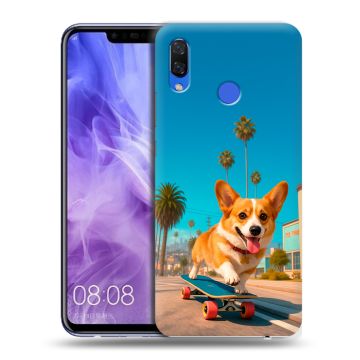 Силиконовый чехол на Huawei Nova 3i с принтом Корги на скейте