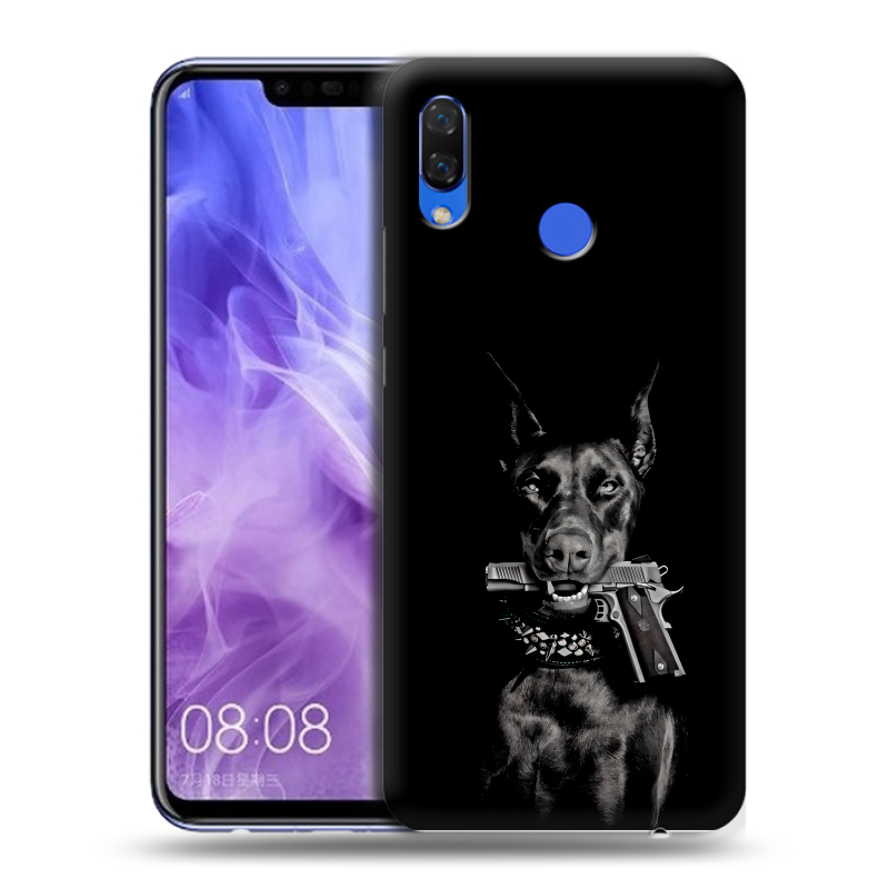 Силиконовый чехол на Huawei Nova 3i с принтом Доберман и пистолет Силиконовый чехол на Huawei Nova 3i с принтом Доберман и пистолет